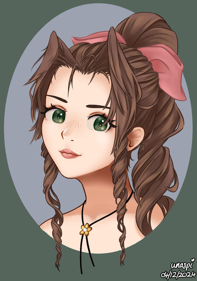 a portrait illustration of Aerith from Final Fantasy VII.